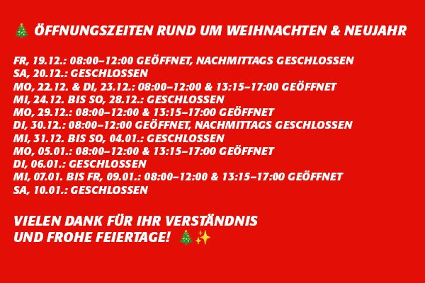 Öffnungszeiten an Weihnachten