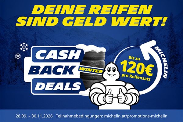 Jetzt bis zu 120,-€ Cashback auf Michelin Reifen sichern
